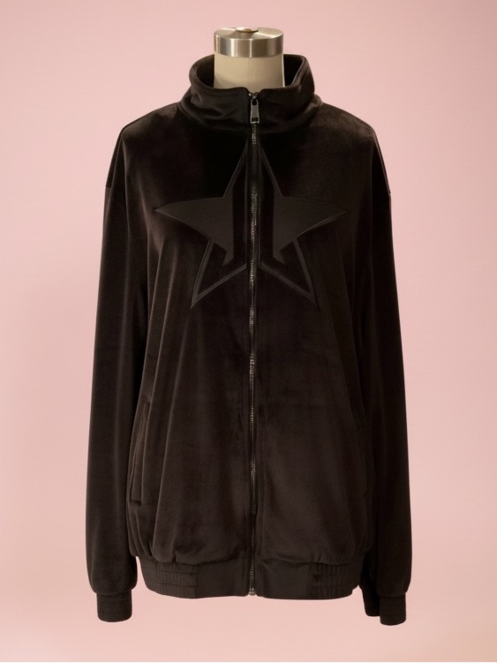 Jeffree Star Black Velour Zip-Up Jacket with Star Detail Large